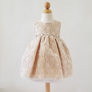 CHAMPAGNE Lace Infant Baby Girl Dress - size 18m.